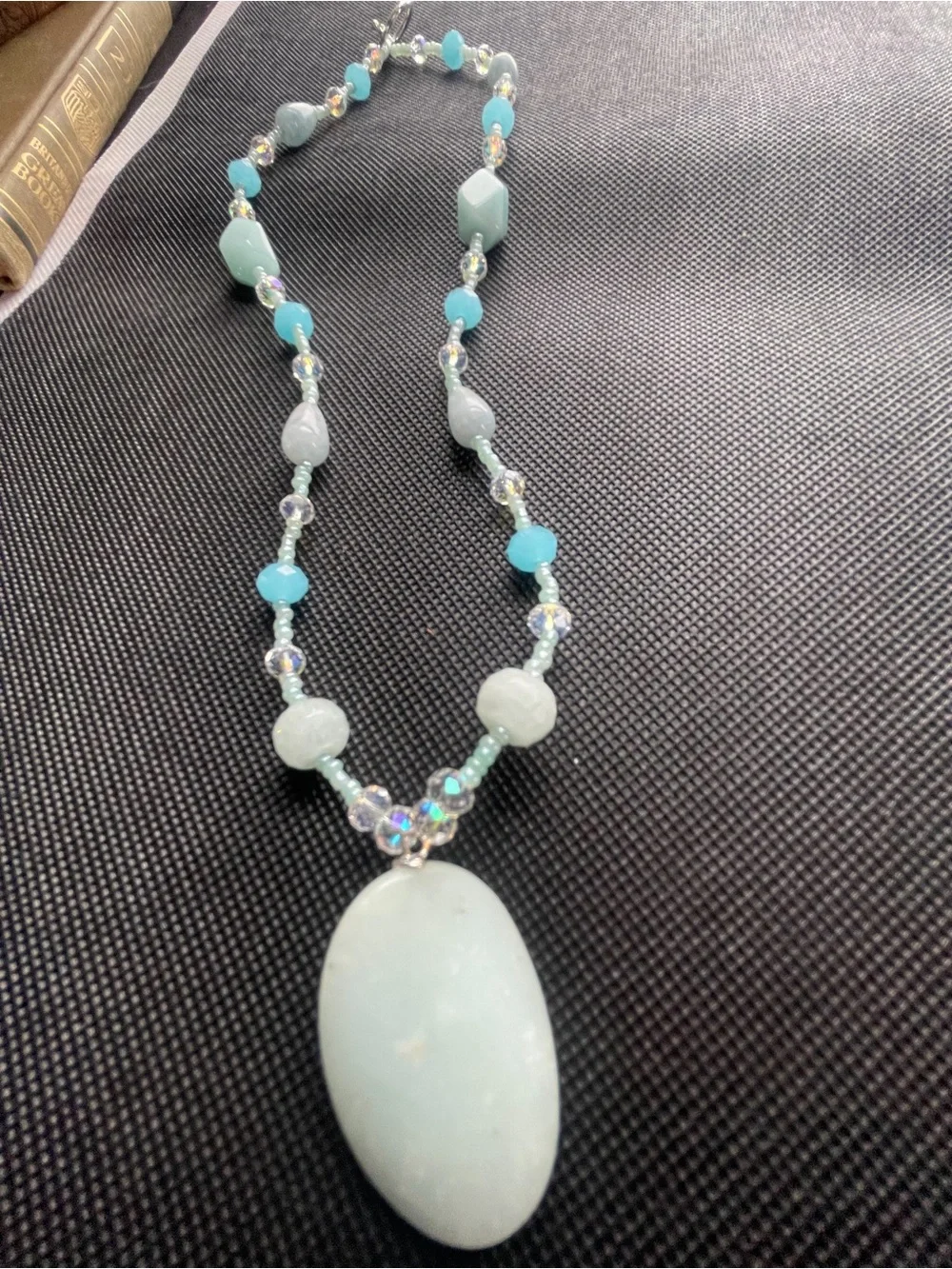 Handmade Mint Green Bead Necklace and Earring Set